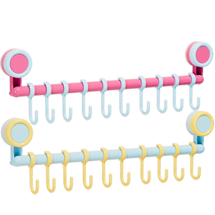 诺室厨房吸盘挂钩一排滑轨挂钩免打孔挂杆橱柜收纳置物架门内挂架