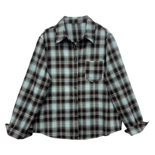 美式格子复古撞色！港风长袖格子衬衫女春秋宽松开衫上衣叠穿衬衣