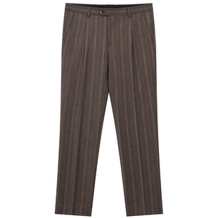 JDV男装商场同款秋冬新款咖啡色条纹男士绵羊毛西裤子正装WPF4022