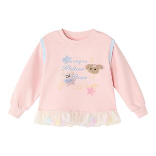 笛莎童装女童卫衣春季新款小童女孩宝宝儿童圆领上衣甜美网纱裙边