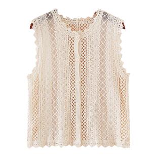 马甲女款外穿薄夏季V领无袖上衣短款坎肩开衫女式镂空外搭小背心