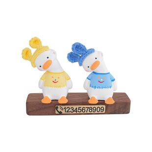 网红鸭创意车载胡桃木高档汽车临时挪车停车电话号码牌手机留号器