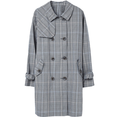 布景简约格子中长款外套