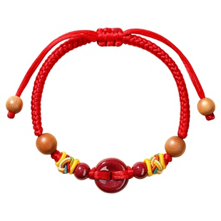 红绳手链宝宝防惊吓婴儿儿童桃木手绳本命年护身符朱砂平安扣压惊