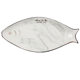 釉下彩陶瓷鱼盘子不规则12-16英寸长方盘餐具菜盘家用安全健康瓷