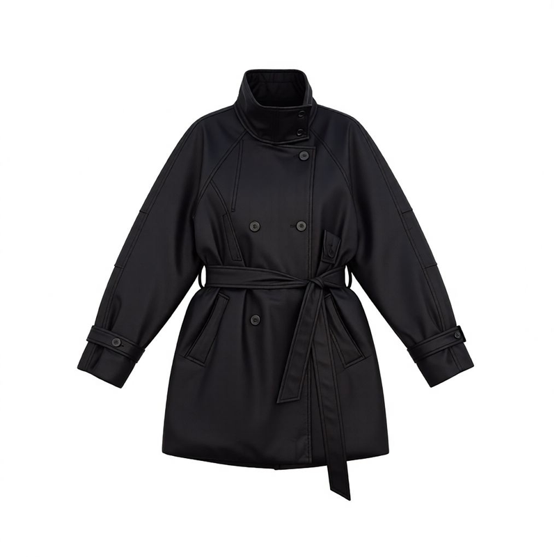 时尚保暖立领中长款皮衣羽绒服女