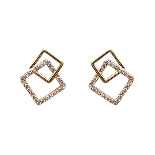 韩国东大门925银针闪钻几何重叠小耳钉简约百搭小耳垂精致耳环女