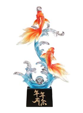 年年有鱼锦锂入户玄关轻奢竖高装饰品客厅电视柜壁龛摆件乔迁开业