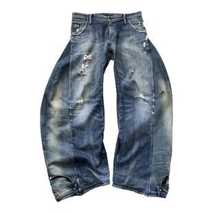 白景屹capper同款taitm改制g星二合一弯刀水洗破洞阔腿喇叭牛仔裤