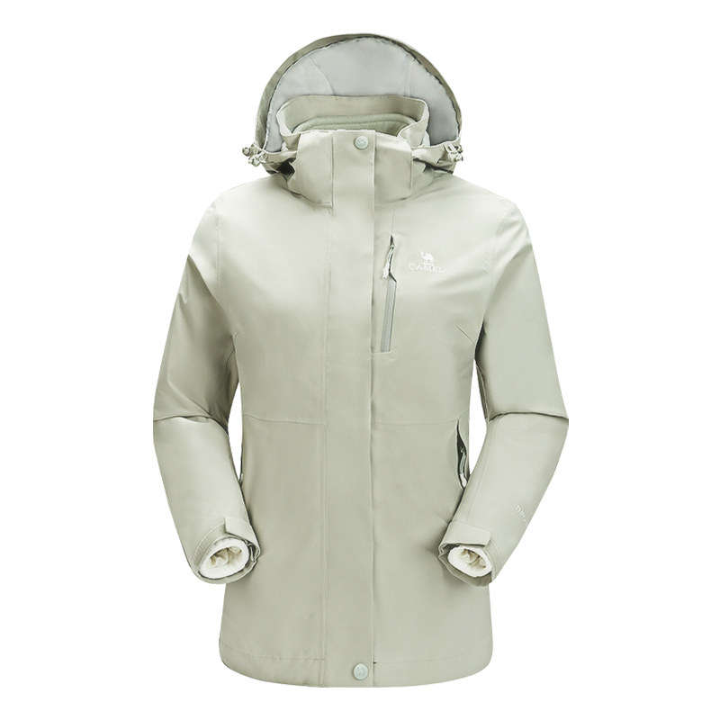 【春日粉】骆驼户外粉色冲锋衣女款三合一外套防风防水登山服装男