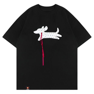 lemanism260g卡通小狗短袖T恤2025夏季情侣半袖潮牌宽松体恤衫女