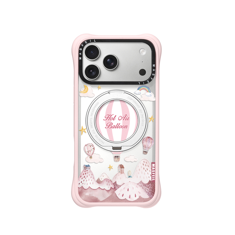 MASFEIL× 粉色热气球适用iPhone17Promax手机壳新款磁吸带支架Go4苹果17Pro保护套支点透明高级17pm硅胶软边