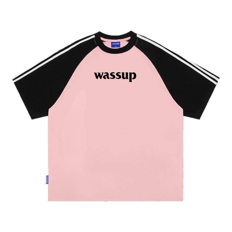 WASSUP黑粉拼条字母短袖T恤