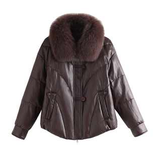 皮羽绒服女短款冬季新大毛领狐狸毛防真皮绵羊皮女式羽绒皮衣外套