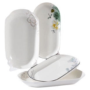 盘子菜盘家用鱼盘2只装12英寸大号蒸鱼盘烤鱼盘陶瓷鱼盘长方形盘