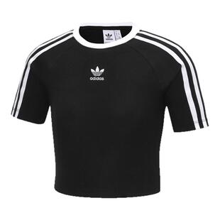 Adidas阿迪达斯三叶草女子露脐短款修身运动短袖T恤IU2532