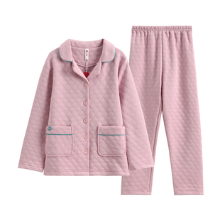 芬腾空气棉薄款睡衣女秋季纯棉长袖夹棉加厚外穿家居服秋冬款套装