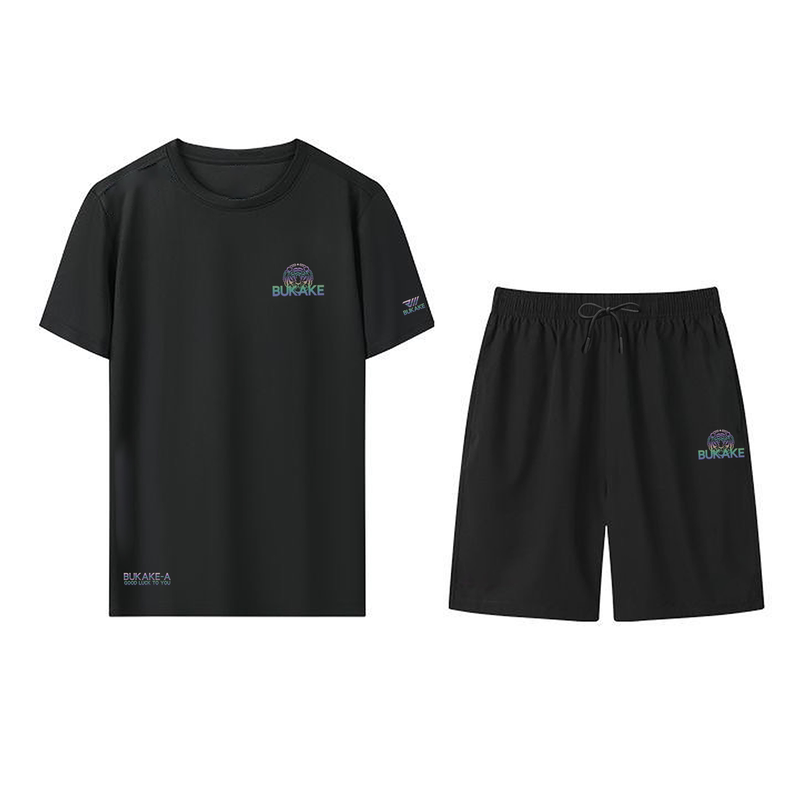 夏季运动服套装男新款短袖短裤跑步两件套潮流圆领t恤设计感夏装