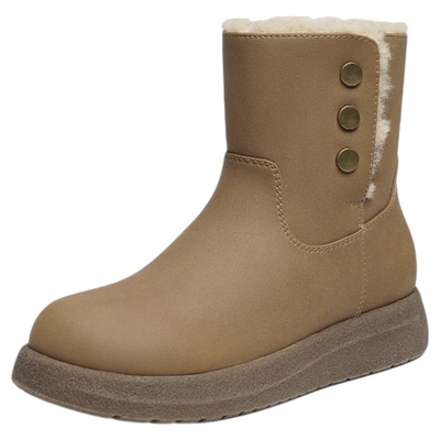 红蜻蜓雪地靴2025冬季新款女鞋厚底加绒保暖棉鞋东北皮面短筒靴女