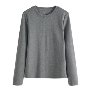 纯棉圆领正肩加厚磨毛打底衫女春秋冬长袖内搭宽松t恤可外穿上衣