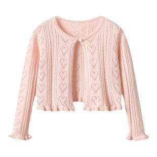 女童纯棉针织防晒外套开衫披肩短款儿童春夏季毛衣宝宝空调衫