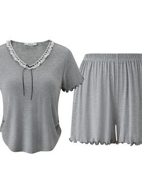 MYBODY带胸垫木耳边女家居服套装