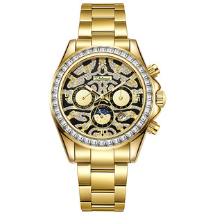 男士奢华金色老虎迪手表全自动通拿机械表多功能日月星辰男款腕表