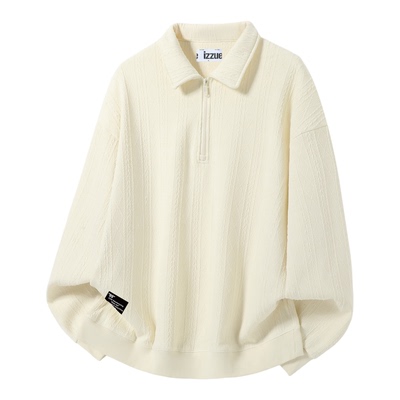 it izzue新款潮牌提花半拉链卫衣男2025冬加绒纯色老钱翻领上衣1P