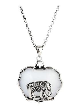 中国风复古装镀泰银镶嵌仿和田玉福象吉祥物挂坠宫廷汉服旗袍项链