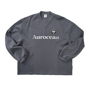 Aurocean 徽章刺绣球衣T恤 深灰色宽松大版秋冬内搭长袖t