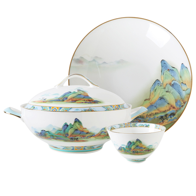 华光国瓷 景瓷骨瓷碗碟套装餐具家用中式高档釉中彩高温无铅无镉