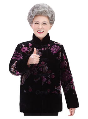 老年人棉衣女奶奶冬装金丝绒外套