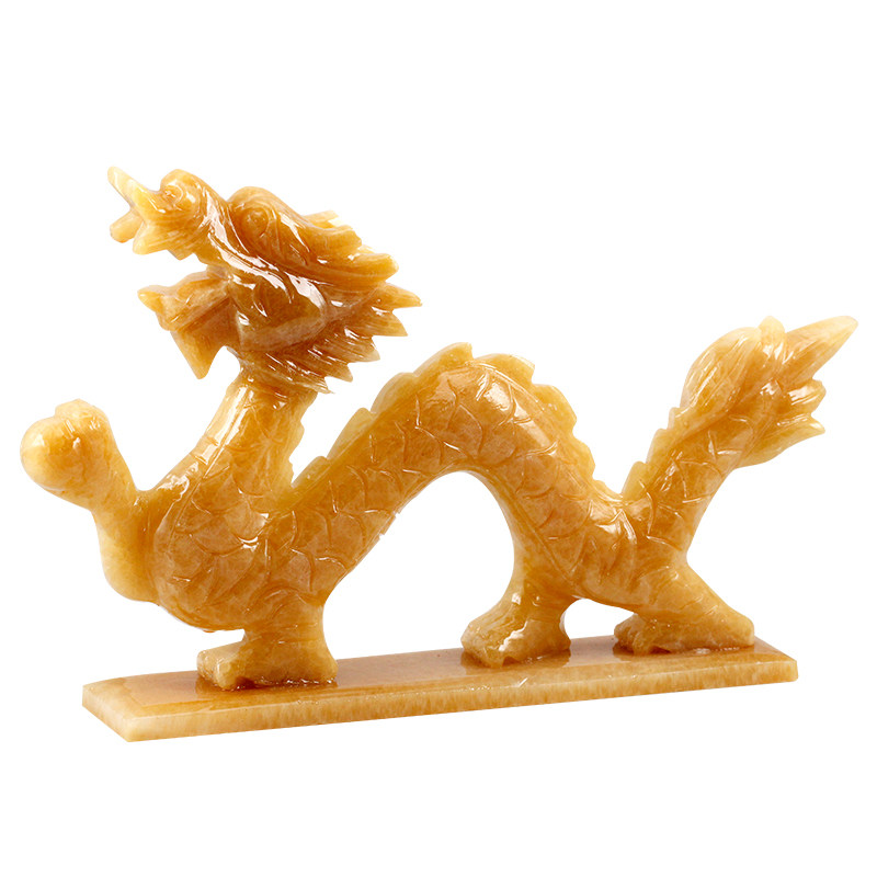 青龙摆件慈缘正堂黄玉石材工艺品
