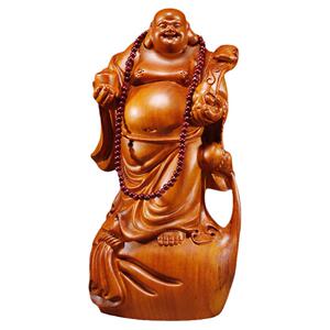 花梨实木雕弥勒佛像如意布袋笑佛