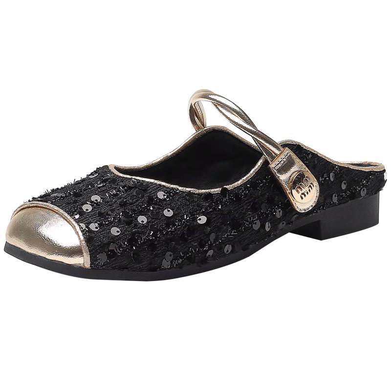 大东法式复古玛丽珍鞋女2025新款秋季低跟方头包头拖鞋一脚蹬单鞋