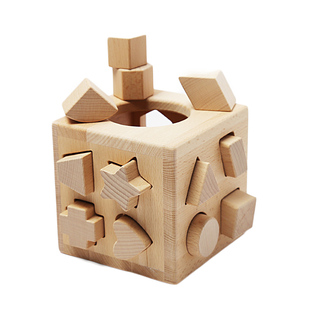 实木无漆玩具婴儿手眼协调宝宝1-2-3岁几何形状配对认知益智盒WZ