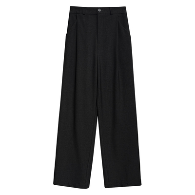 黑色西装裤女春秋高级感垂感休闲阔腿裤高腰压褶小个子窄版直筒裤