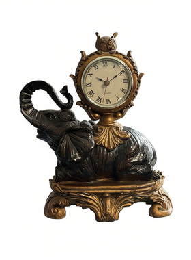 美式复古大象时钟客厅摆件欧式轻奢高级感装饰品创意个性桌面时钟