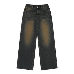 BJHG不计后果美式复古牛仔裤男款秋季水洗做旧工装牛仔直筒长裤女