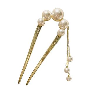 U型珍珠发簪女生高级感流苏步摇簪子后脑勺盘发头饰发钗古风发饰