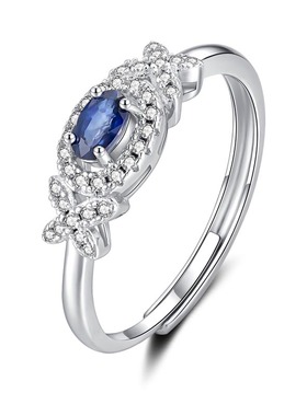 女纯银蓝宝石轻奢气质开口女戒指