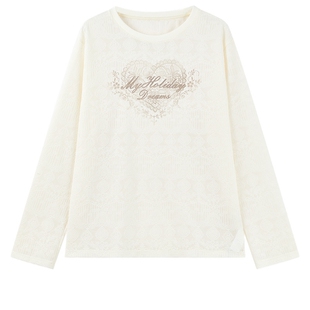 MISSCOCOON可可尼宽松圆领打底上衣女2026春新款复古印花白色T恤