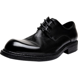 英伦风水洗马皮德比鞋男士商务正装休闲透气手工高端皮鞋软底软面