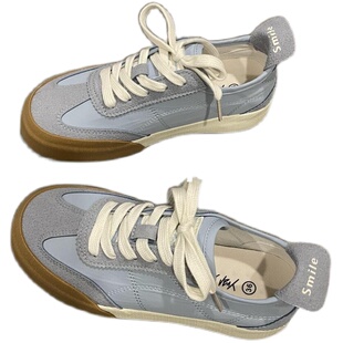 七七主人家 夏季德训鞋女鞋子女2023新款雾霾蓝帆布鞋女小众板鞋