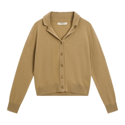 EXCEPTION例外女装2025冬季新品山羊绒毛衣翻领宽松短款针织开衫