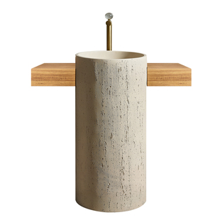 中古风侘寂风洞石立柱盆艺术盆一体落地式设计师款高端台柱洗手盆