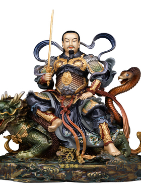 真武大帝神像黄铜珐琅彩桌面摆件