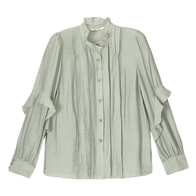 MSLAN沈梦辰同款荷叶边立领衬衫