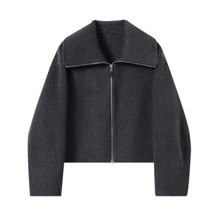时尚年轻女士短款双面羊毛大衣2026新款大翻领羊毛呢拉链外套上衣