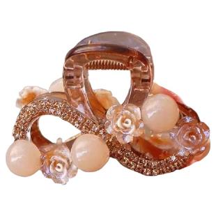 中号小花抓夹女后脑勺半扎发夹发量少鲨鱼夹气质夹子花朵发卡头饰